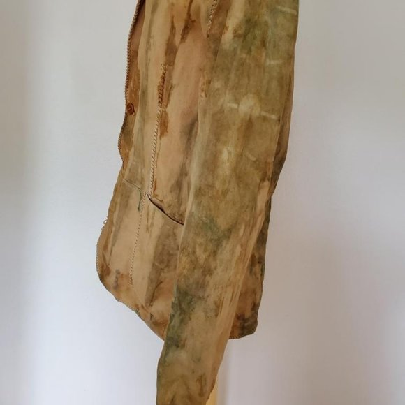 John Varvatos leather coat Med Large brown gray tan beige tie dyed blazer 52 54 - Picture 8 of 10